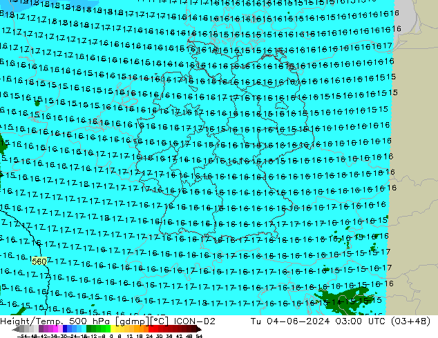 Géop./Temp. 500 hPa ICON-D2 mar 04.06.2024 03 UTC