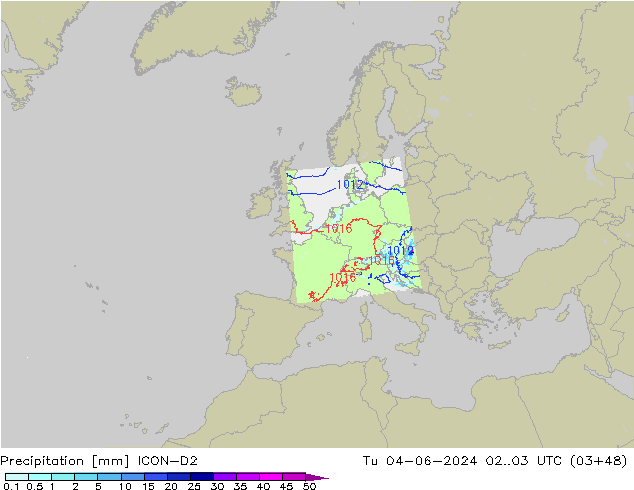 Précipitation ICON-D2 mar 04.06.2024 03 UTC