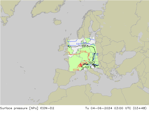 Luchtdruk (Grond) ICON-D2 di 04.06.2024 03 UTC