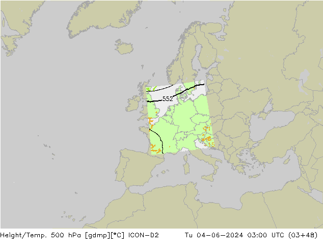 Hoogte/Temp. 500 hPa ICON-D2 di 04.06.2024 03 UTC