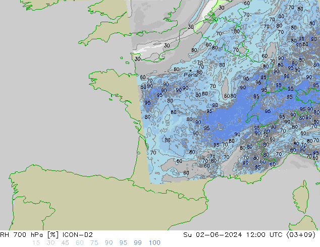 RH 700 гПа ICON-D2 Вс 02.06.2024 12 UTC