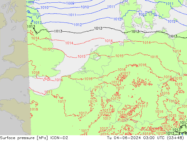 pressão do solo ICON-D2 Ter 04.06.2024 03 UTC