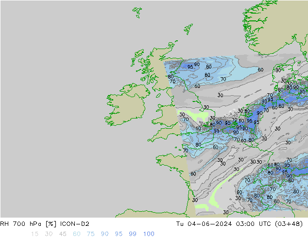 RH 700 гПа ICON-D2 вт 04.06.2024 03 UTC