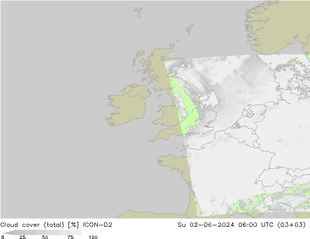 Nuages (total) ICON-D2 dim 02.06.2024 06 UTC