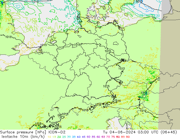 Isotachs (kph) ICON-D2  04.06.2024 03 UTC