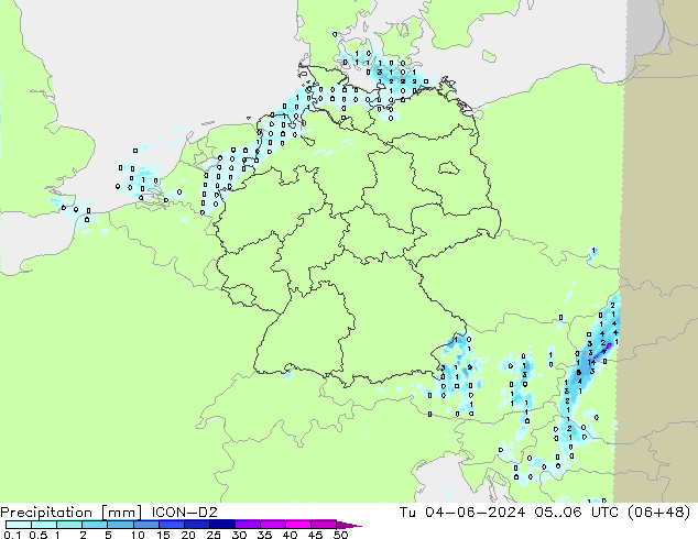 Niederschlag ICON-D2 Di 04.06.2024 06 UTC