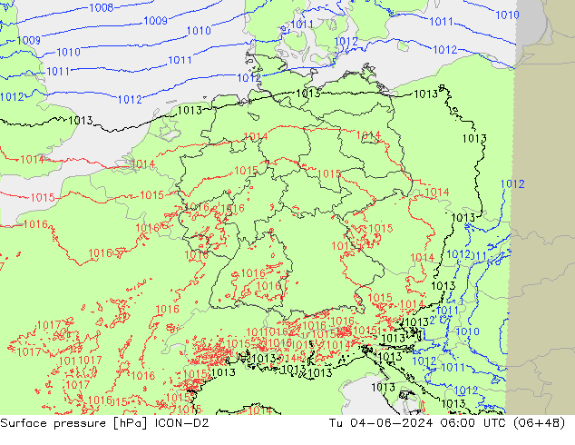 pression de l'air ICON-D2 mar 04.06.2024 06 UTC