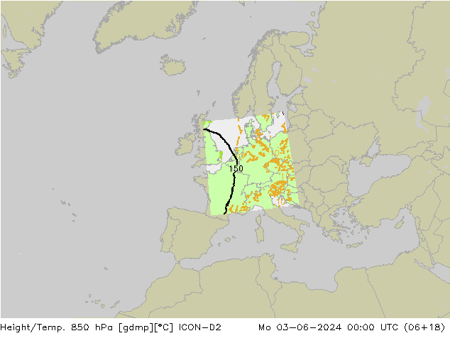 Height/Temp. 850 hPa ICON-D2 Mo 03.06.2024 00 UTC