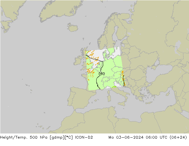 Height/Temp. 500 hPa ICON-D2 lun 03.06.2024 06 UTC