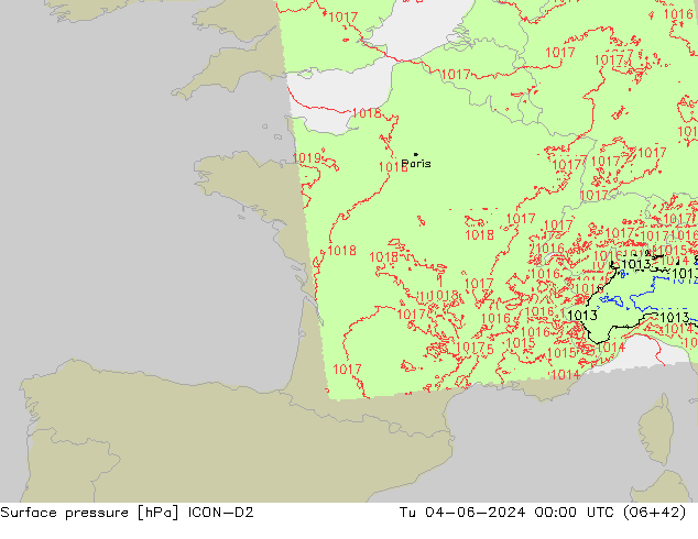 Yer basıncı ICON-D2 Sa 04.06.2024 00 UTC