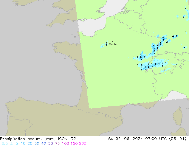 Precipitation accum. ICON-D2 Вс 02.06.2024 07 UTC