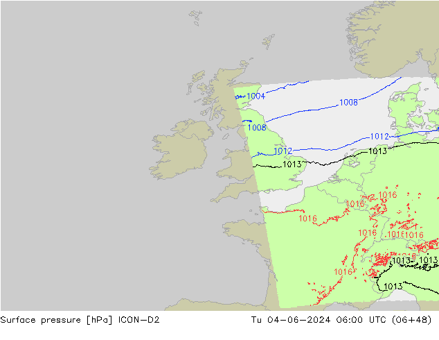 приземное давление ICON-D2 вт 04.06.2024 06 UTC