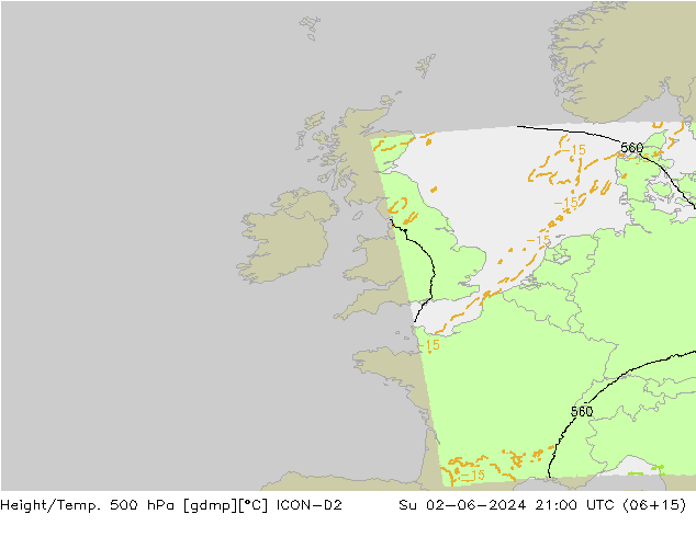 Height/Temp. 500 hPa ICON-D2 Su 02.06.2024 21 UTC