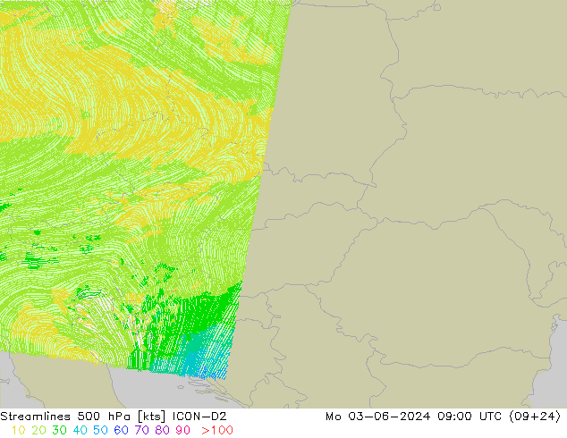 ветер 500 гПа ICON-D2 пн 03.06.2024 09 UTC