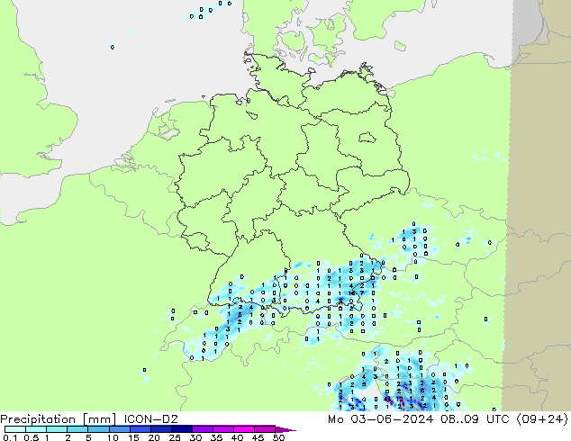 Niederschlag ICON-D2 Mo 03.06.2024 09 UTC