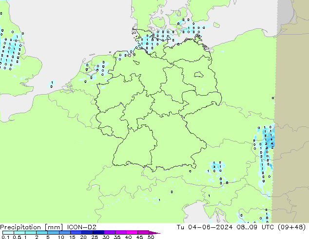 Précipitation ICON-D2 mar 04.06.2024 09 UTC