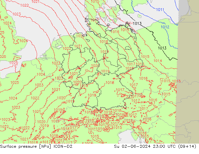 pression de l'air ICON-D2 dim 02.06.2024 23 UTC
