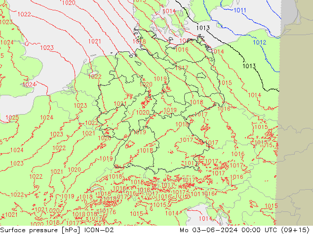 Atmosférický tlak ICON-D2 Po 03.06.2024 00 UTC