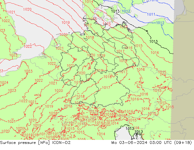 Bodendruck ICON-D2 Mo 03.06.2024 03 UTC