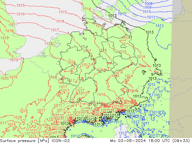 Bodendruck ICON-D2 Mo 03.06.2024 18 UTC