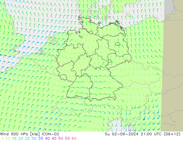 Wind 500 hPa ICON-D2 Su 02.06.2024 21 UTC