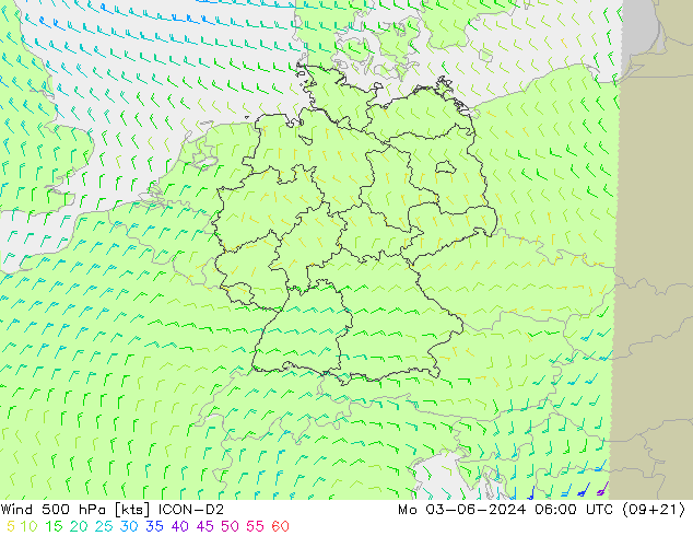 Rüzgar 500 hPa ICON-D2 Pzt 03.06.2024 06 UTC