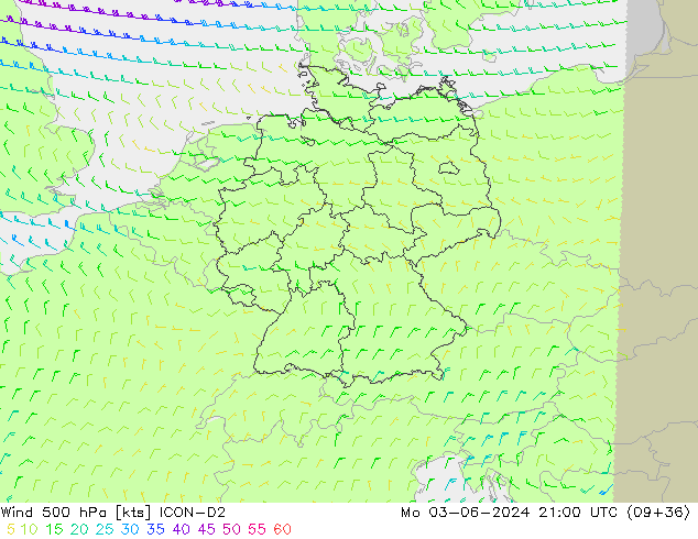 Wind 500 hPa ICON-D2 Mo 03.06.2024 21 UTC