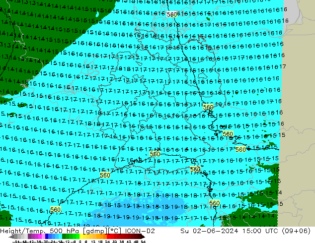 Geop./Temp. 500 hPa ICON-D2 dom 02.06.2024 15 UTC