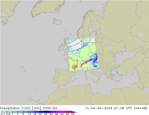Precipitation (12h) ICON-D2 Tu 04.06.2024 09 UTC