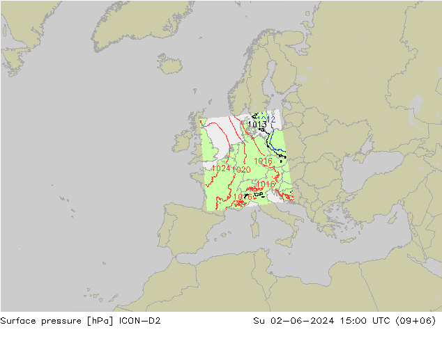 приземное давление ICON-D2 Вс 02.06.2024 15 UTC