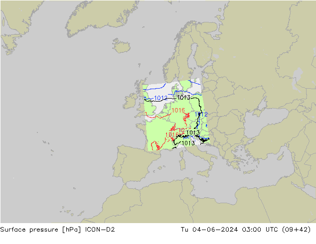 Atmosférický tlak ICON-D2 Út 04.06.2024 03 UTC