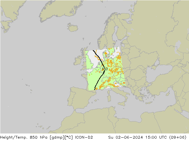 Height/Temp. 850 hPa ICON-D2 Su 02.06.2024 15 UTC