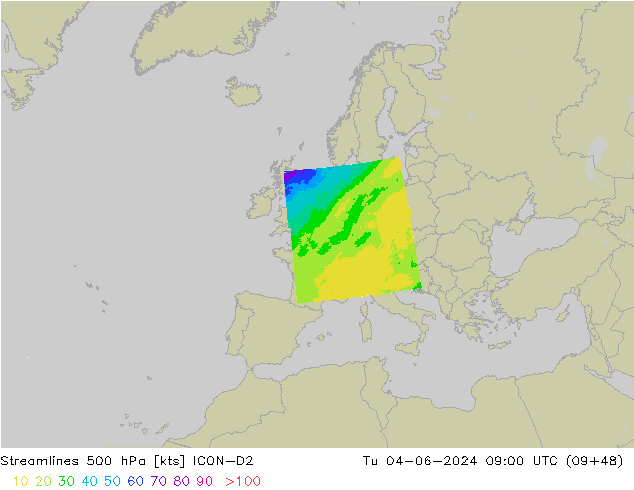Rüzgar 500 hPa ICON-D2 Sa 04.06.2024 09 UTC
