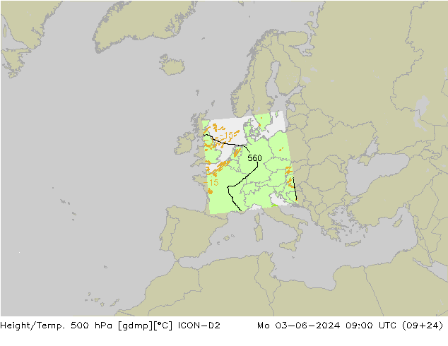 Hoogte/Temp. 500 hPa ICON-D2 ma 03.06.2024 09 UTC