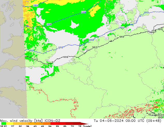 Windböen ICON-D2 Di 04.06.2024 09 UTC