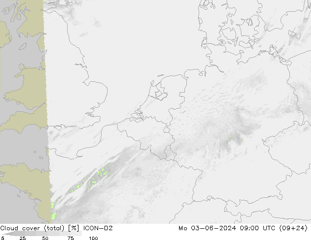 Wolken (gesamt) ICON-D2 Mo 03.06.2024 09 UTC