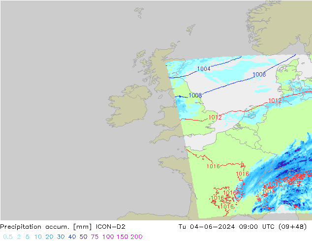 Precipitation accum. ICON-D2  04.06.2024 09 UTC