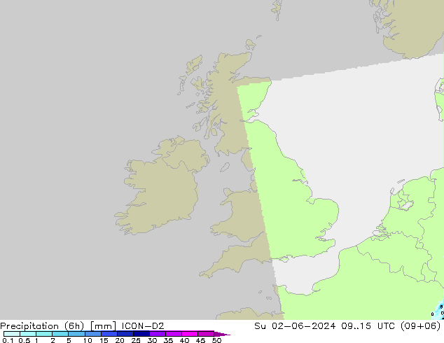 Precipitazione (6h) ICON-D2 dom 02.06.2024 15 UTC