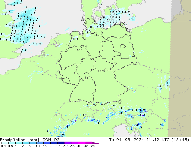 Niederschlag ICON-D2 Di 04.06.2024 12 UTC