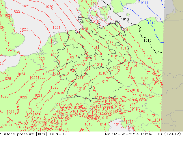 Atmosférický tlak ICON-D2 Po 03.06.2024 00 UTC
