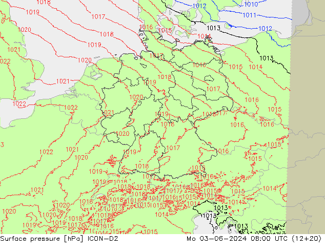 ciśnienie ICON-D2 pon. 03.06.2024 08 UTC