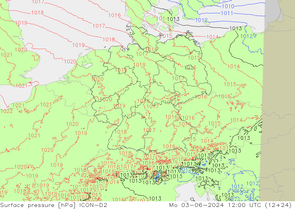 Bodendruck ICON-D2 Mo 03.06.2024 12 UTC