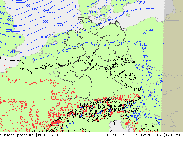 pressão do solo ICON-D2 Ter 04.06.2024 12 UTC