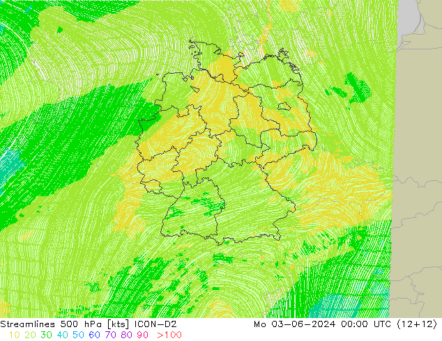 Streamlines 500 hPa ICON-D2 Mo 03.06.2024 00 UTC