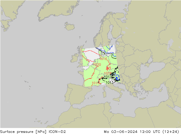 地面气压 ICON-D2 星期一 03.06.2024 12 UTC