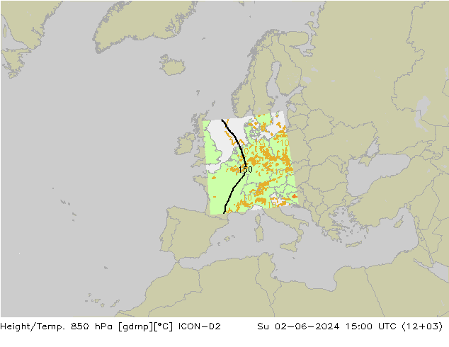 Height/Temp. 850 hPa ICON-D2 nie. 02.06.2024 15 UTC