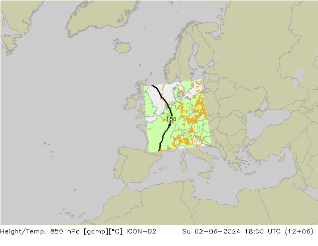 Height/Temp. 850 hPa ICON-D2 星期日 02.06.2024 18 UTC
