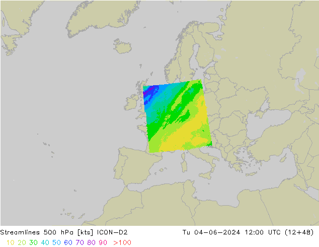 Stroomlijn 500 hPa ICON-D2 di 04.06.2024 12 UTC