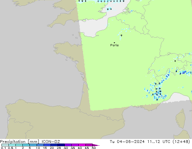 Precipitation ICON-D2 Tu 04.06.2024 12 UTC