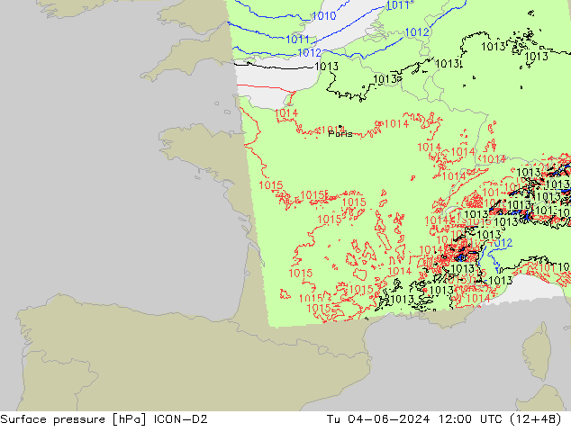 Luchtdruk (Grond) ICON-D2 di 04.06.2024 12 UTC